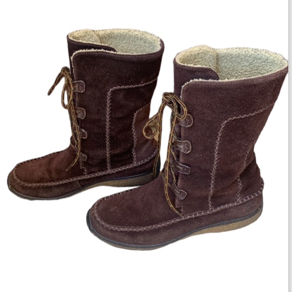 Timberland Fauna Waterproof Brown Leather Moc Toe Lace-Up Boots Women’s 7